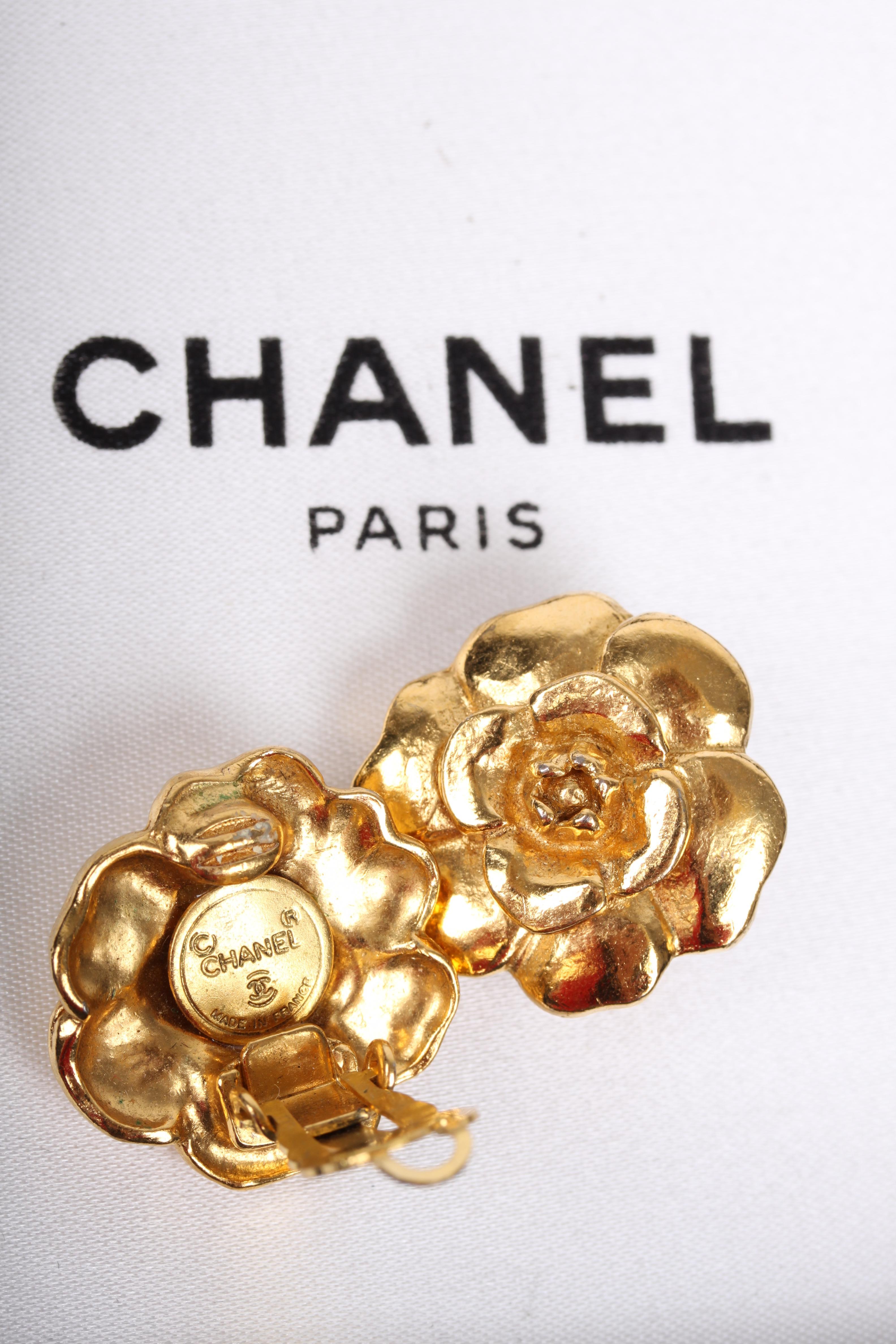 Women's or Men's Chanel 3 pc Vintage Camellia Brooch and Earrings Jewelry Set  For Sale