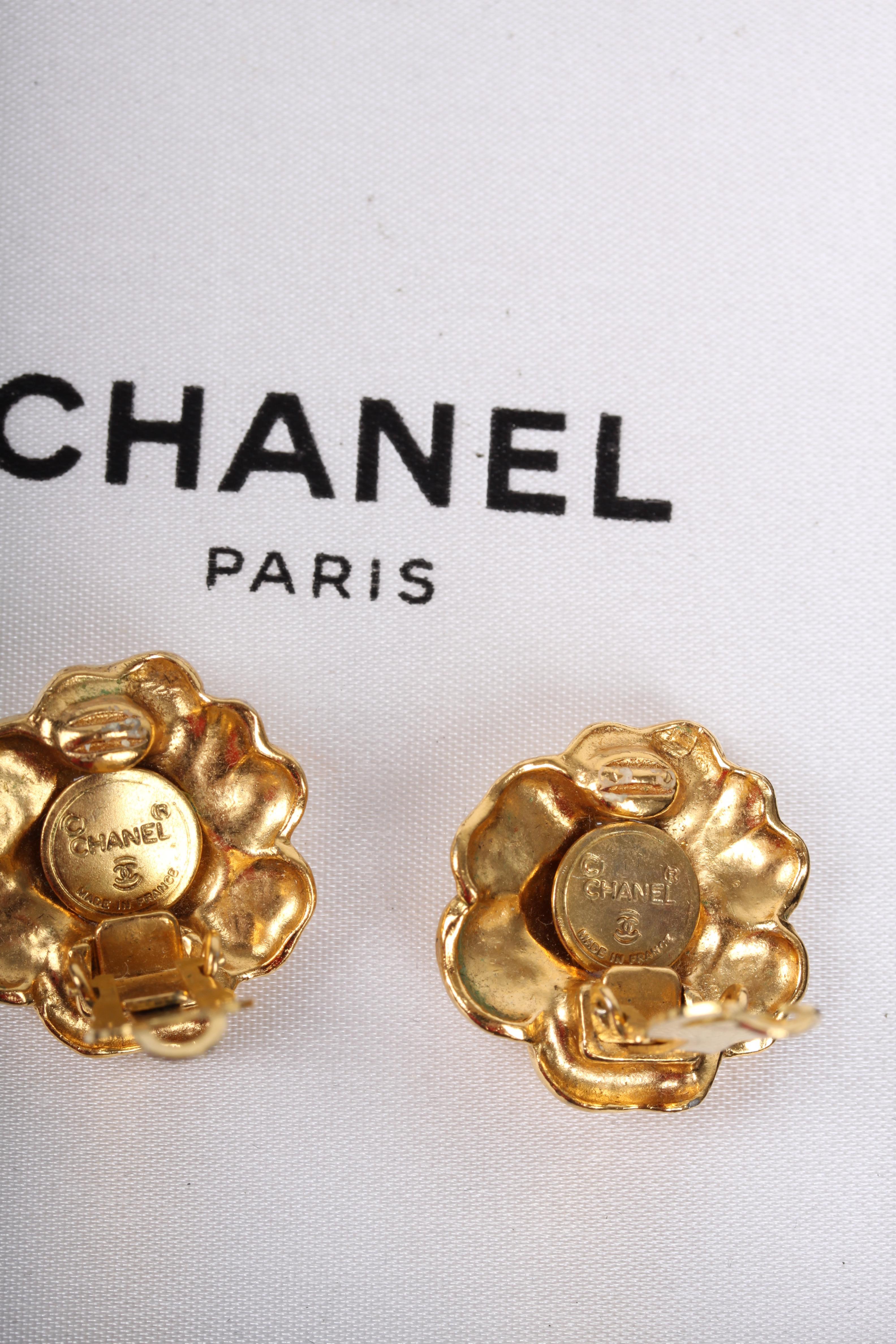 Chanel 3 pc Vintage Camellia Brooch and Earrings Jewelry Set  For Sale 3