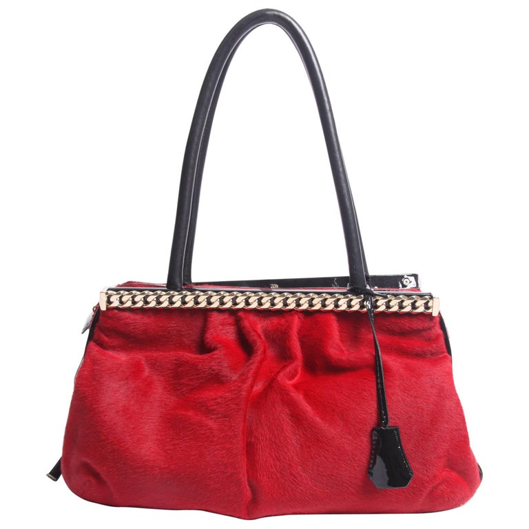 Christian Louboutin red and black Kathena Pony Hair Bag For Sale at 1stDibs