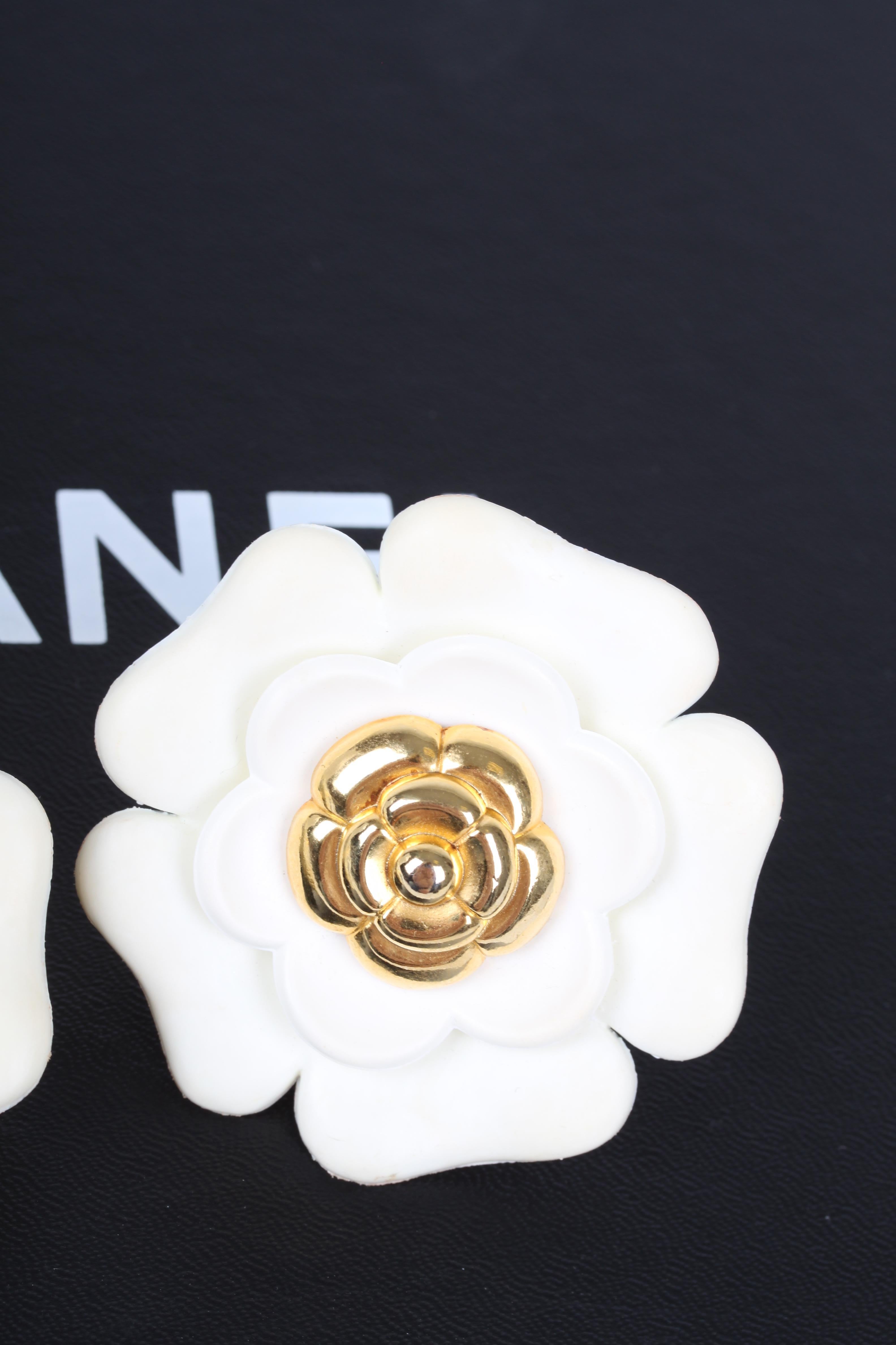 Women's   Chanel XXL Camellia Clip Earrings - white/gold   Chanel XXL Camellia Clip Earr