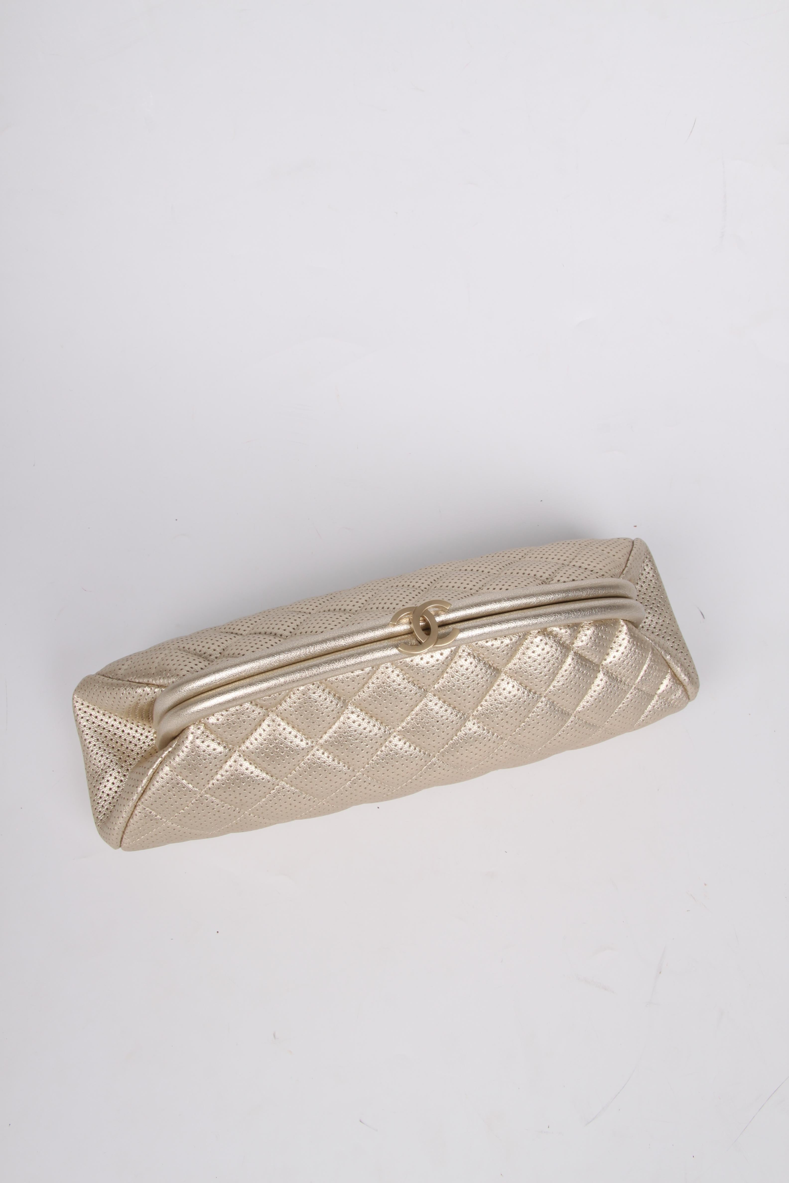 Chanel Quilted and Perforated Leather Timeless Classic Clutch - gold 1