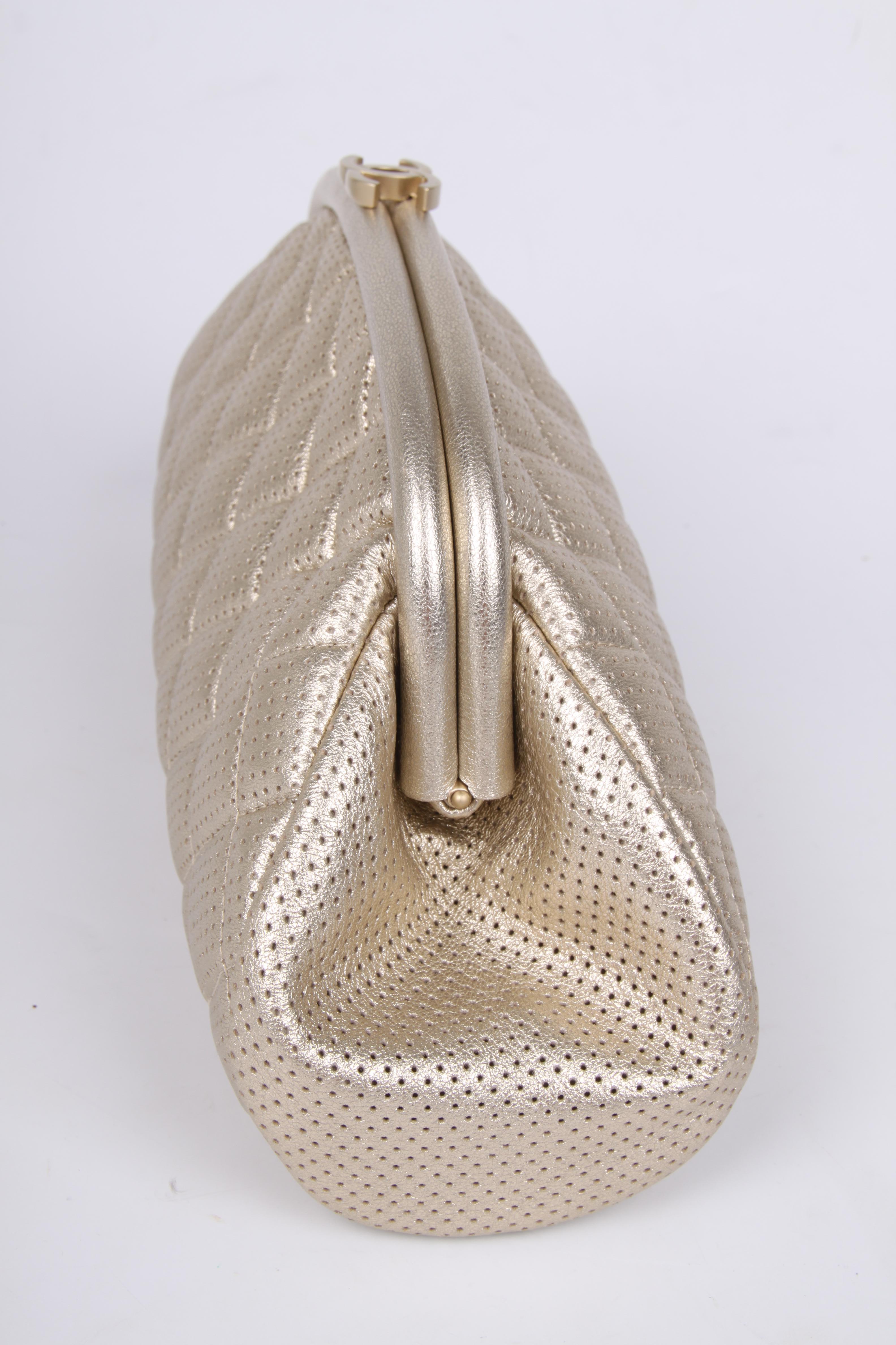 Chanel Quilted and Perforated Leather Timeless Classic Clutch - gold In Excellent Condition In Baarn, NL