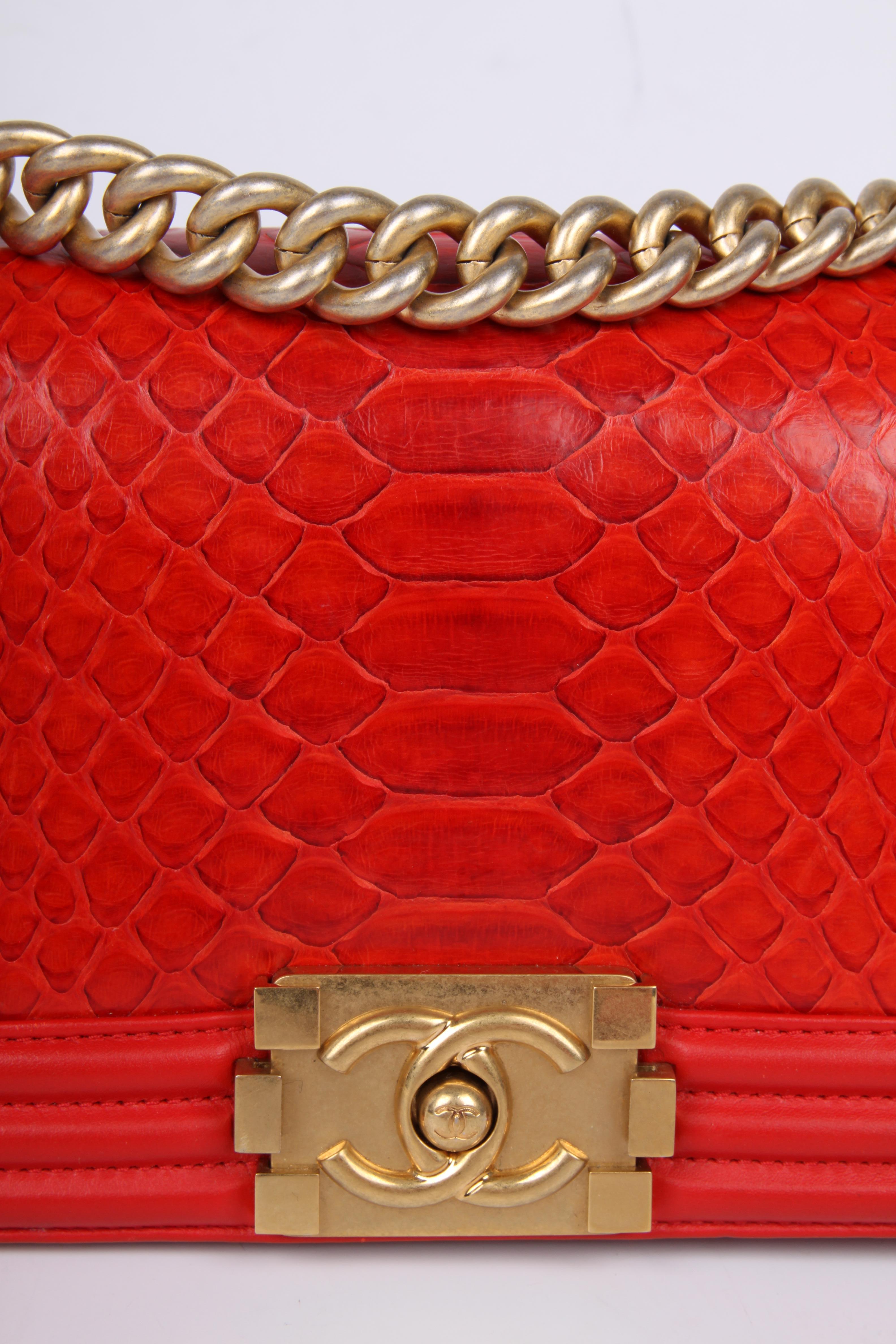   Chanel Quilted Lambskin & Python Le Boy Bag Mini - red    2