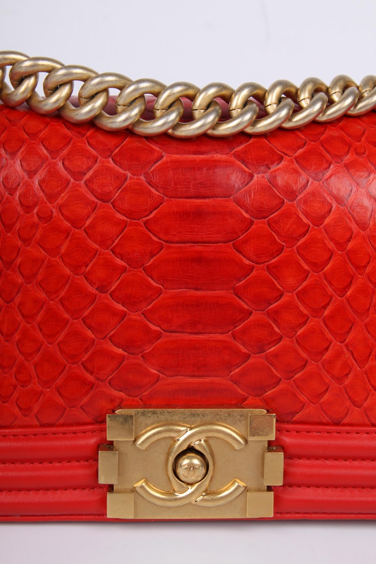 Chanel Quilted Lambskin & Python Le Boy Bag Mini - red