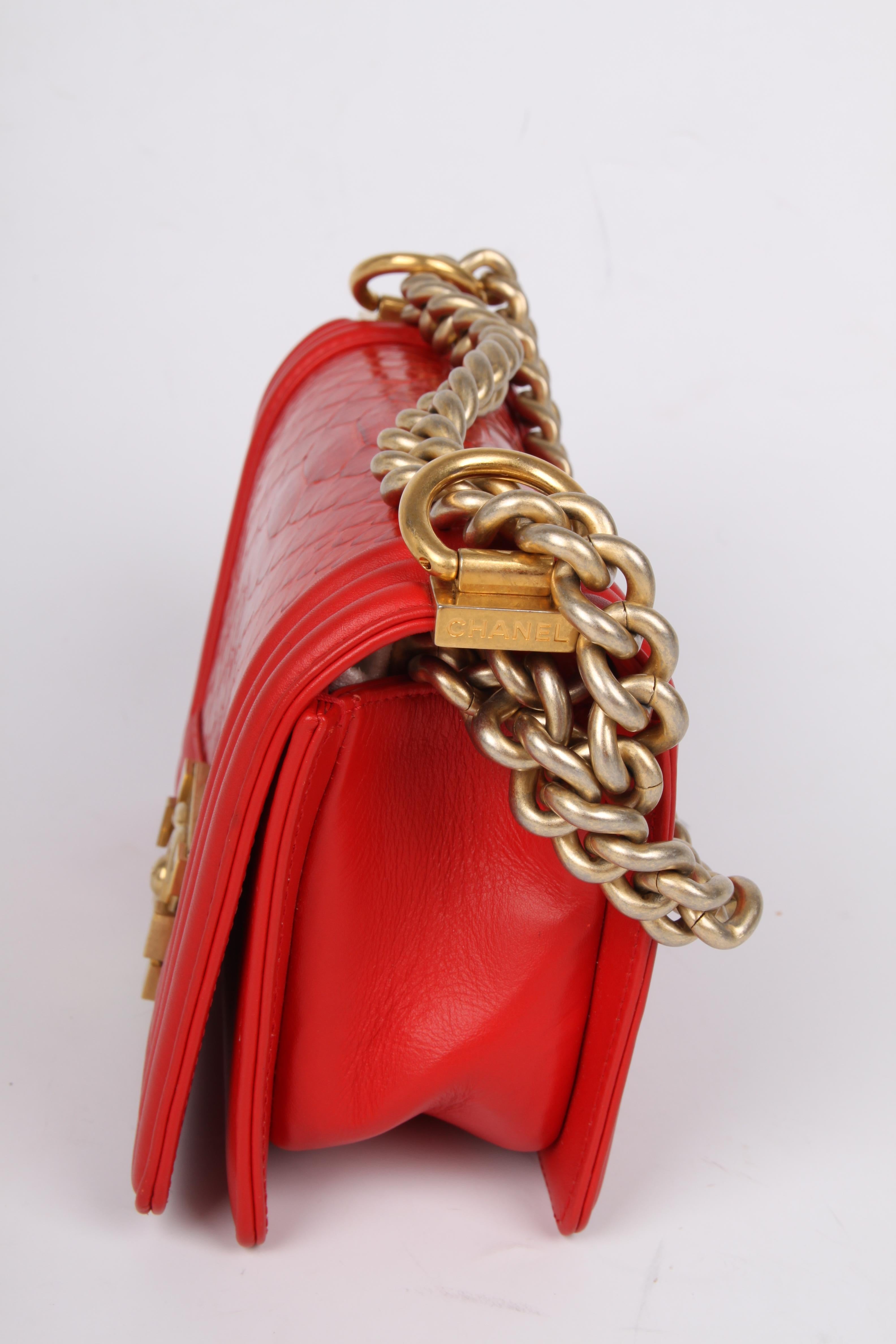   Chanel Quilted Lambskin & Python Le Boy Bag Mini - red    1