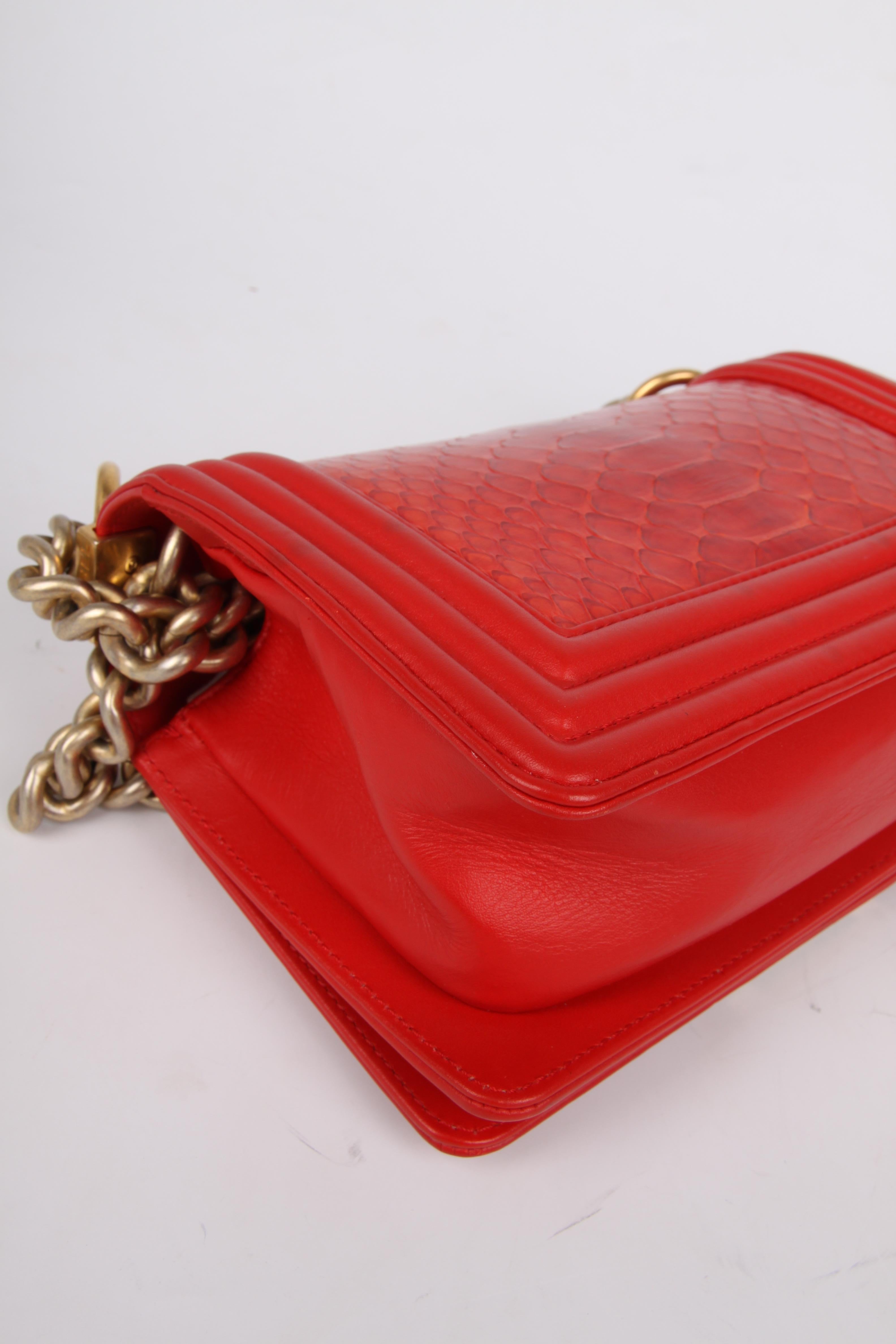   Chanel Quilted Lambskin & Python Le Boy Bag Mini - red    In Excellent Condition In Baarn, NL