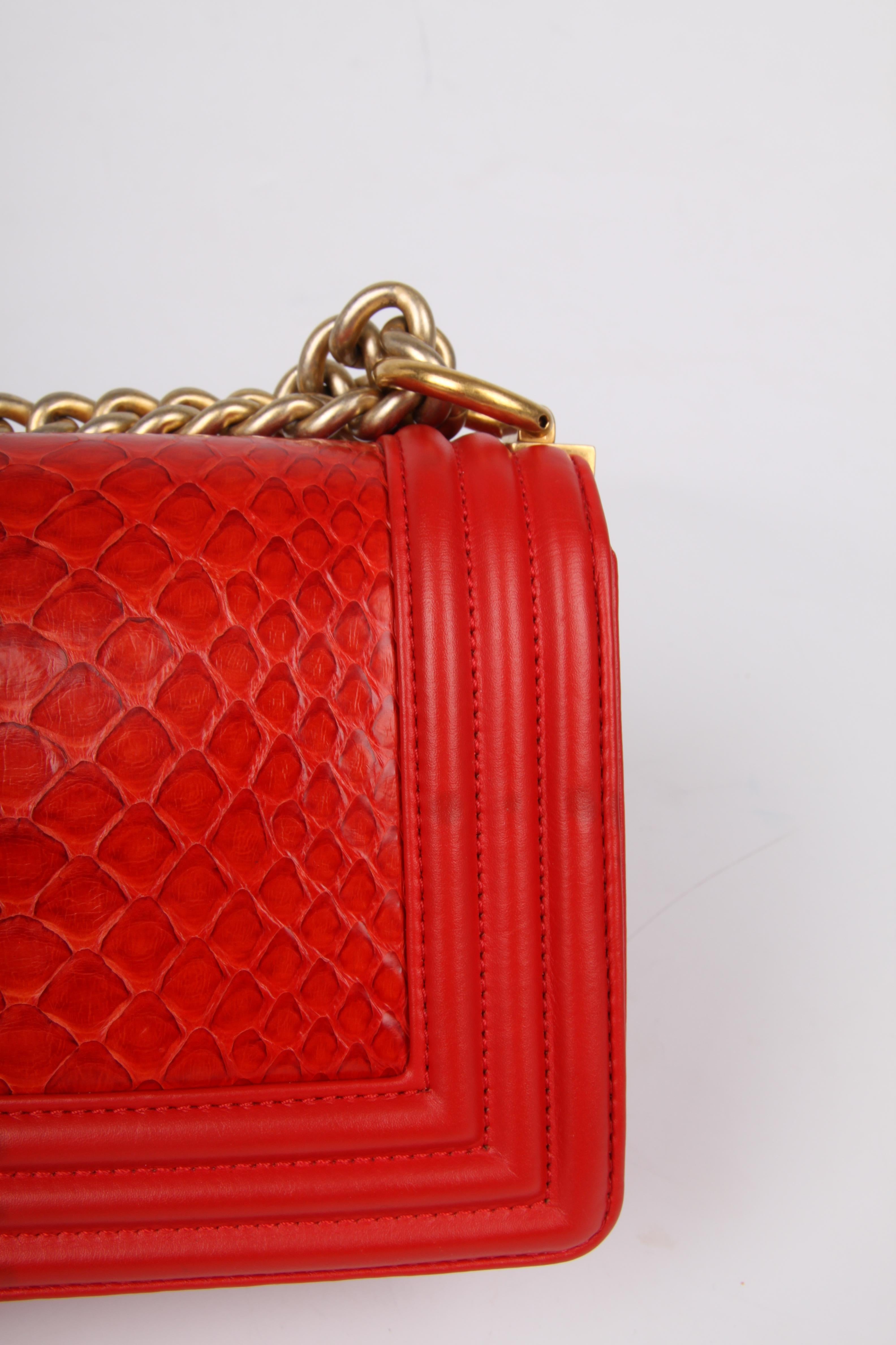 Red   Chanel Quilted Lambskin & Python Le Boy Bag Mini - red   