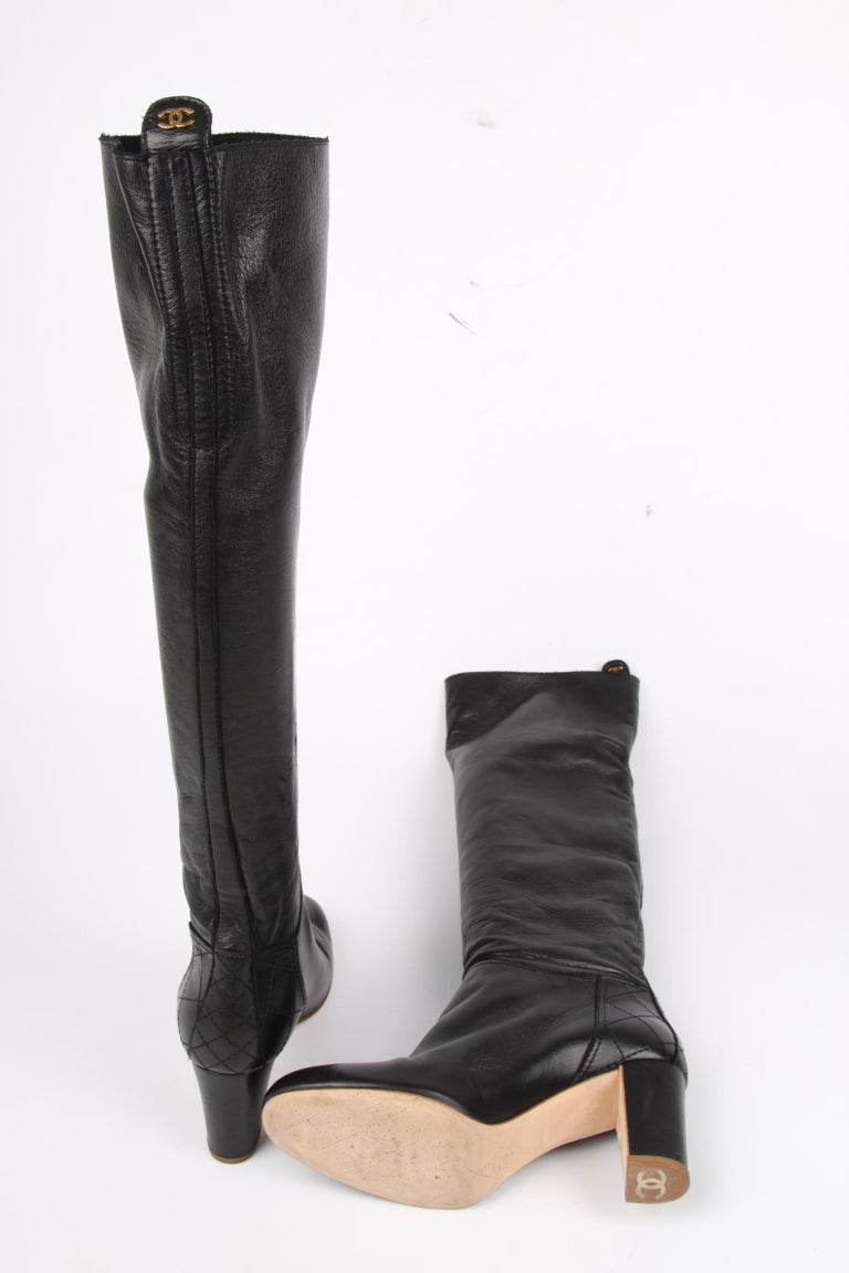 Chanel Knee High Boots - black leather at 1stDibs | chanel high boots