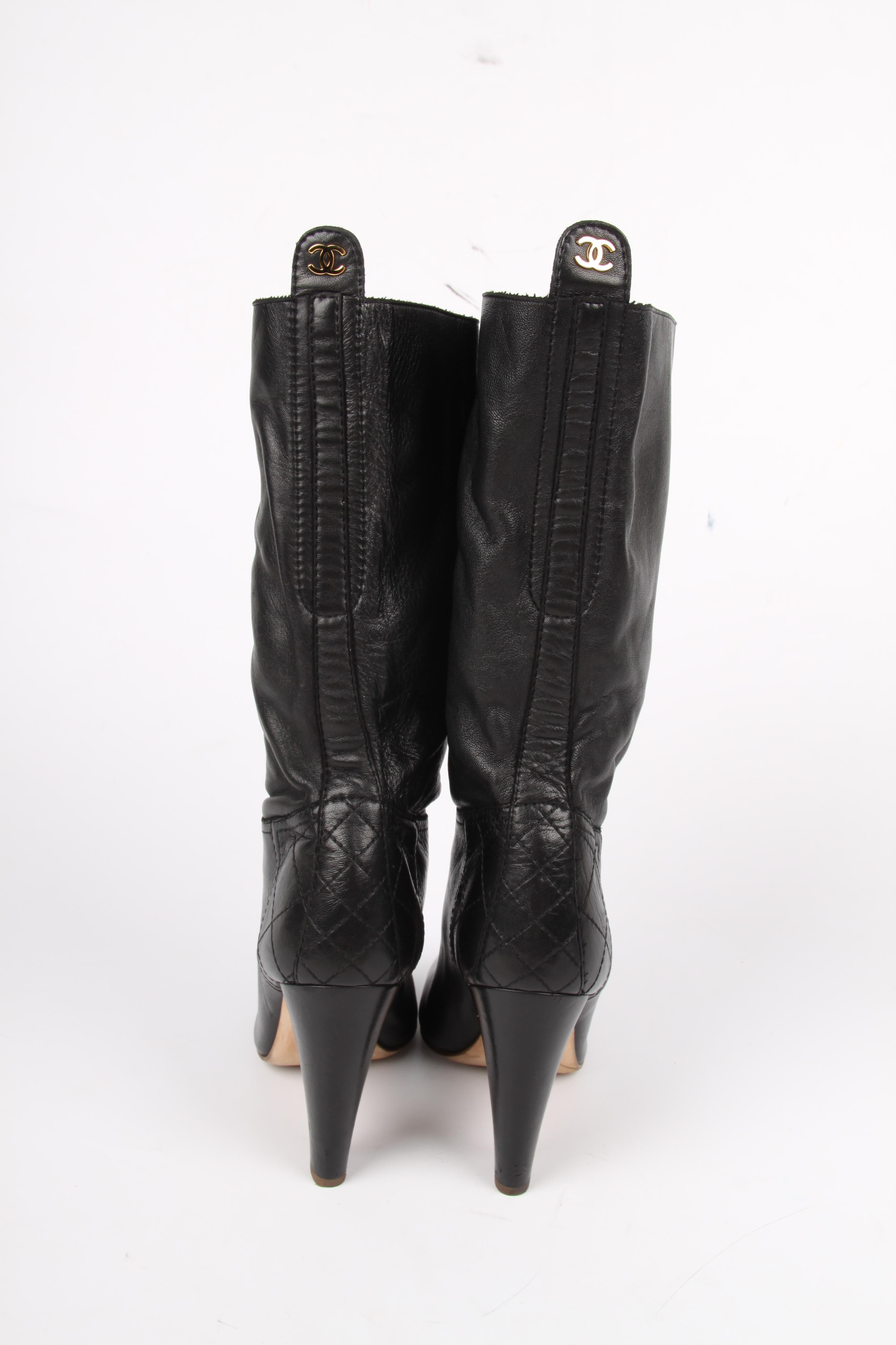 Black Chanel High Heeled Boots - black