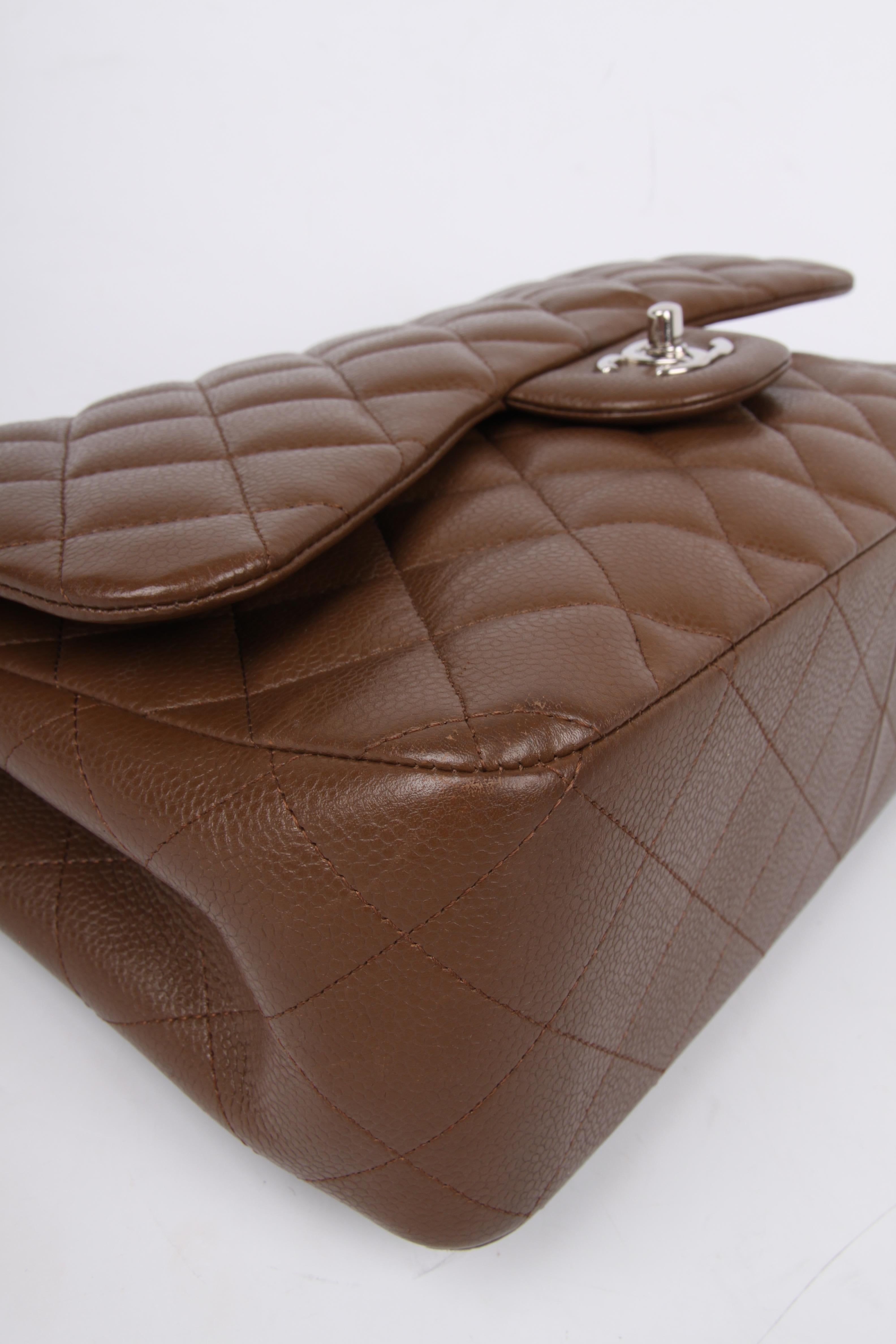 Brown Chanel 2.55 Timeless Jumbo Flap Bag - brown/silver