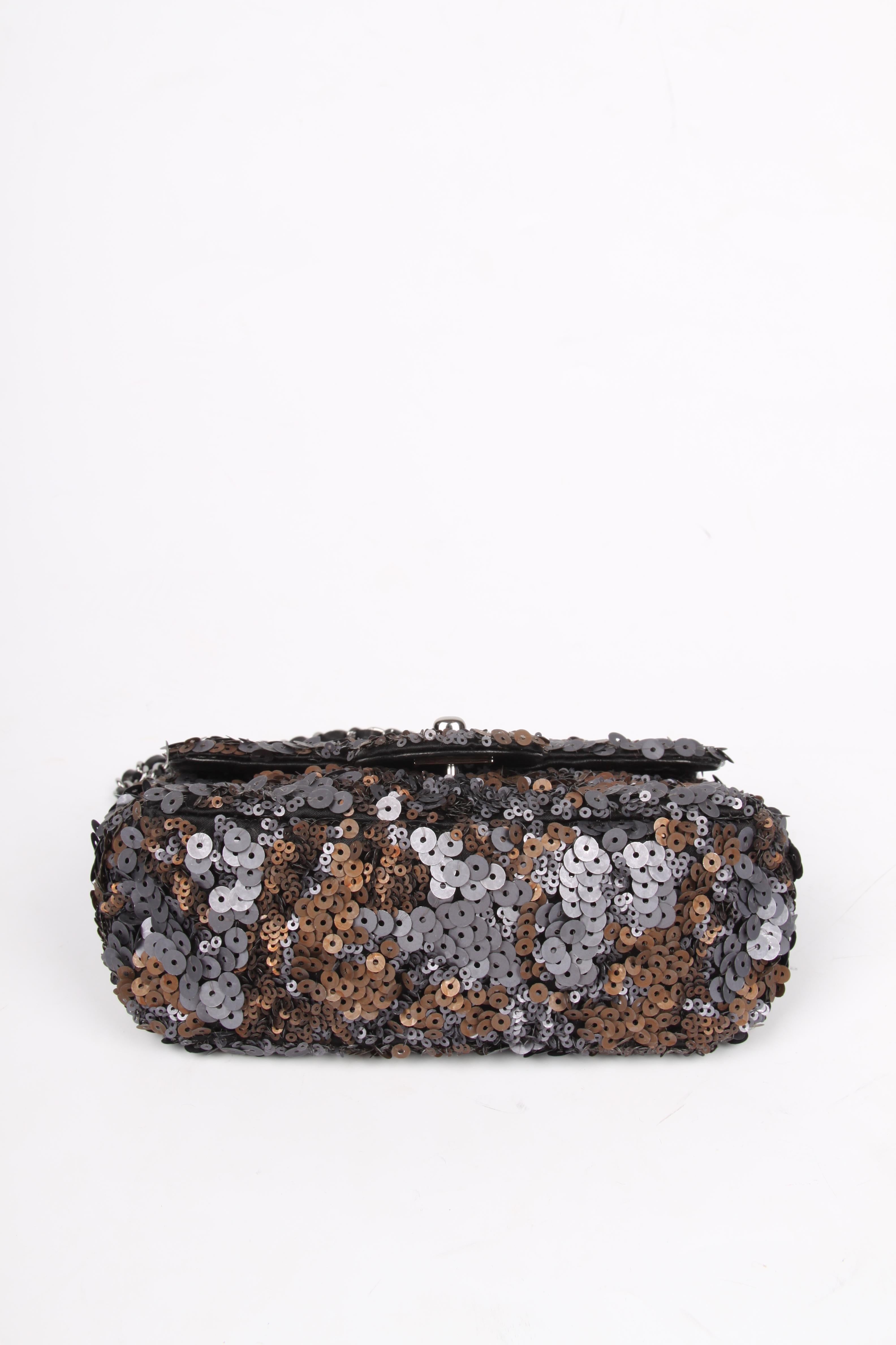 Chanel Mini Classic Sequin Bag - grey/black In Excellent Condition For Sale In Baarn, NL