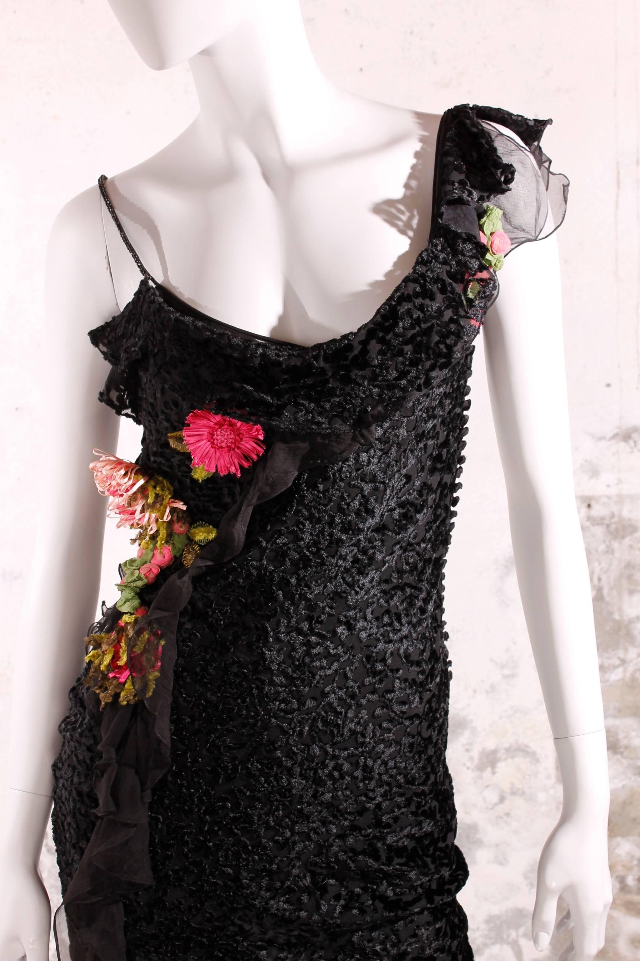 Christian Dior Evening Dress Black/Flowers In New Condition For Sale In Baarn, NL
