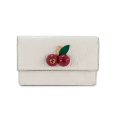 Gucci Gg Guccissima White Mini Cherry Gold Tone Hardware Chain Shoulder Bag