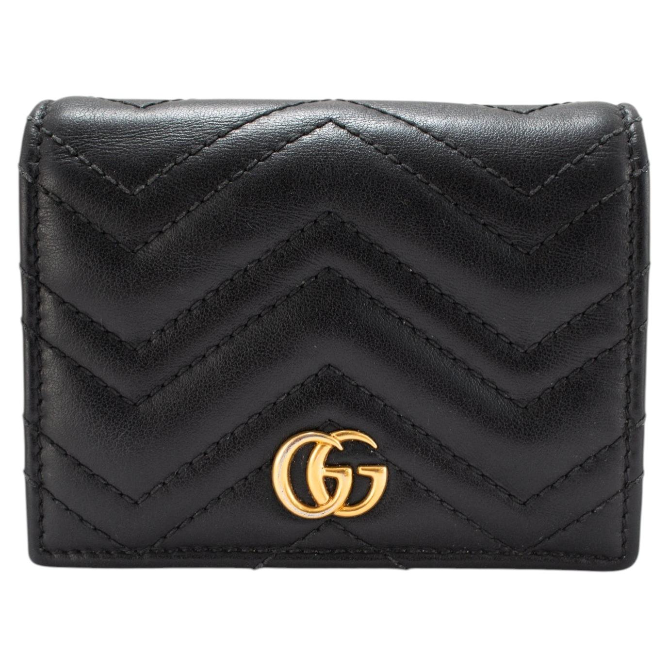 Gucci Gg Marmont Chevron Black Matelasse Leather Card Case Wallet