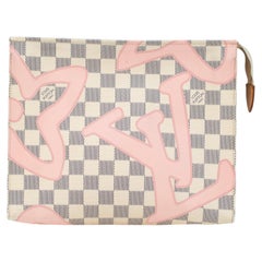 Louis Vuitton Damier Azur Tahitienne 26 Toiletry Pink Pochette Clutch Bag