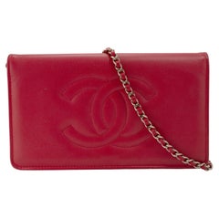Chanel Red CC Timeless Lambskin Gold Hardware w.o.c Shoulder Chain Wallet
