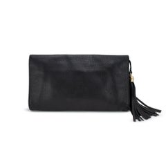 Gucci Soho Gg Black Pebbled Calfskin Leather Tassel Flap Clutch Bag