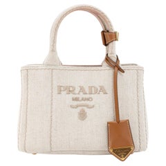 Prada Jardinière Natural Cotton Canvas Leather Trim Mini Handbag