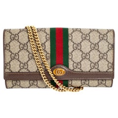 Gucci Ophidia Gg Supreme Web Brown Leather Woc Wallet