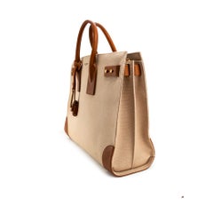 Saint Laurent Sac de Jour Natural Canvas Brown Leather Tote Bag