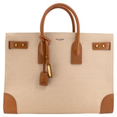Saint Laurent Sac de Jour Natural Canvas Brown Leather Tote Bag