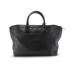 Burberry Dewsbury Medium Black Heritage Grain Leather Tote Bag