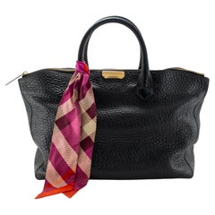 Burberry Dewsbury Medium Black Heritage Grain Leather Tote Bag