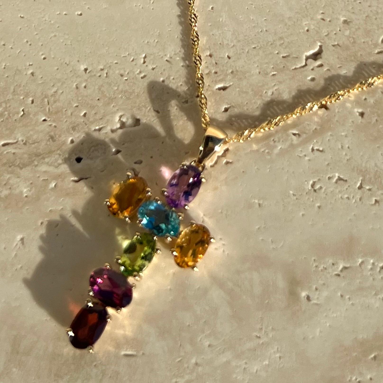 Oval Cut 14k Yellow Gold Gemstone Cross Necklace