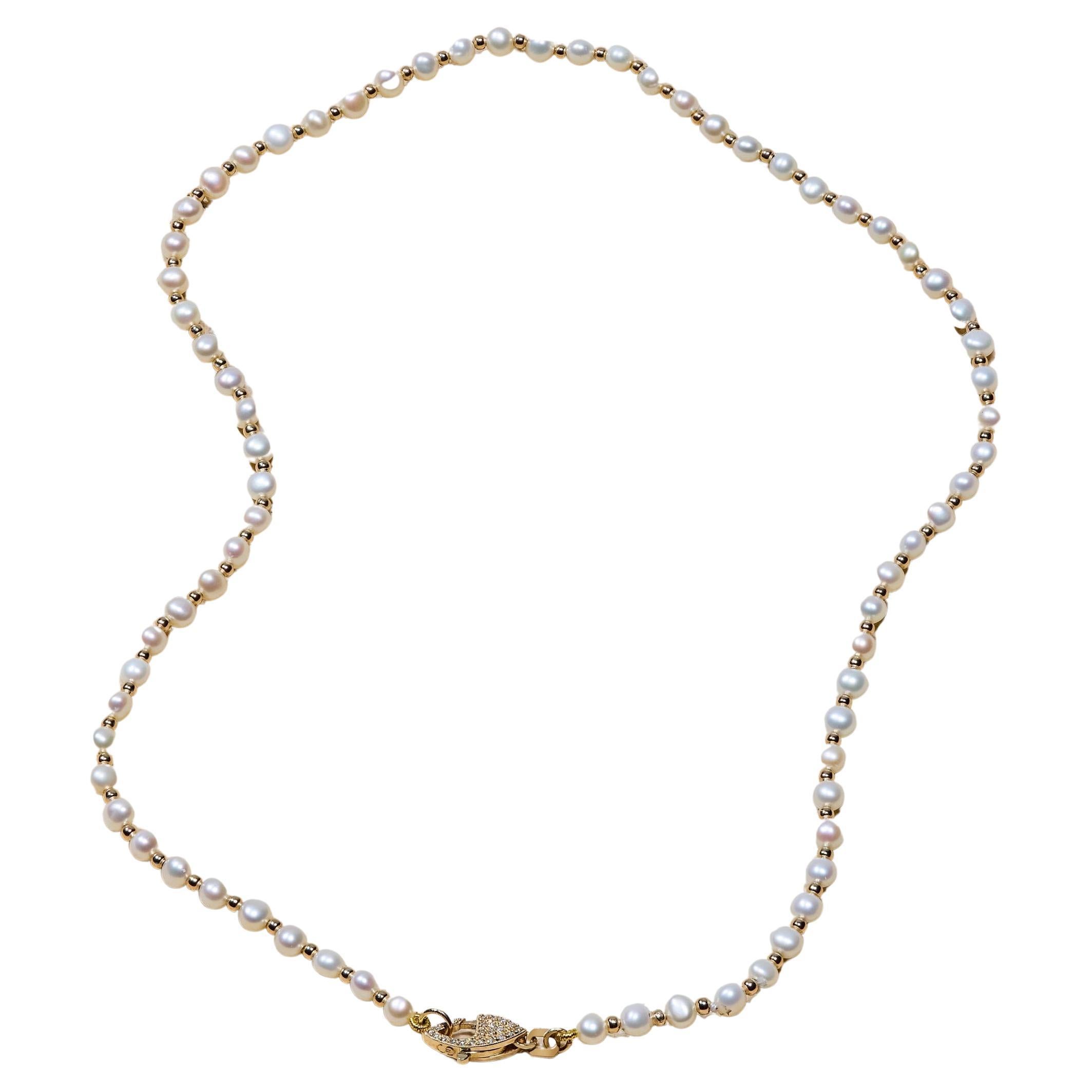 Custom 14k Gold Freshwater Pearl Necklace with Double-Sided Diamond Clasp