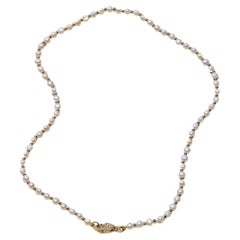 Custom 14k Gold Freshwater Pearl Necklace with Double-Sided Diamond Clasp
