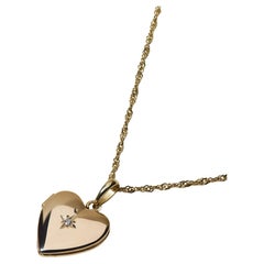 14k Gold and Diamond 1970s Heart Locket Pendant