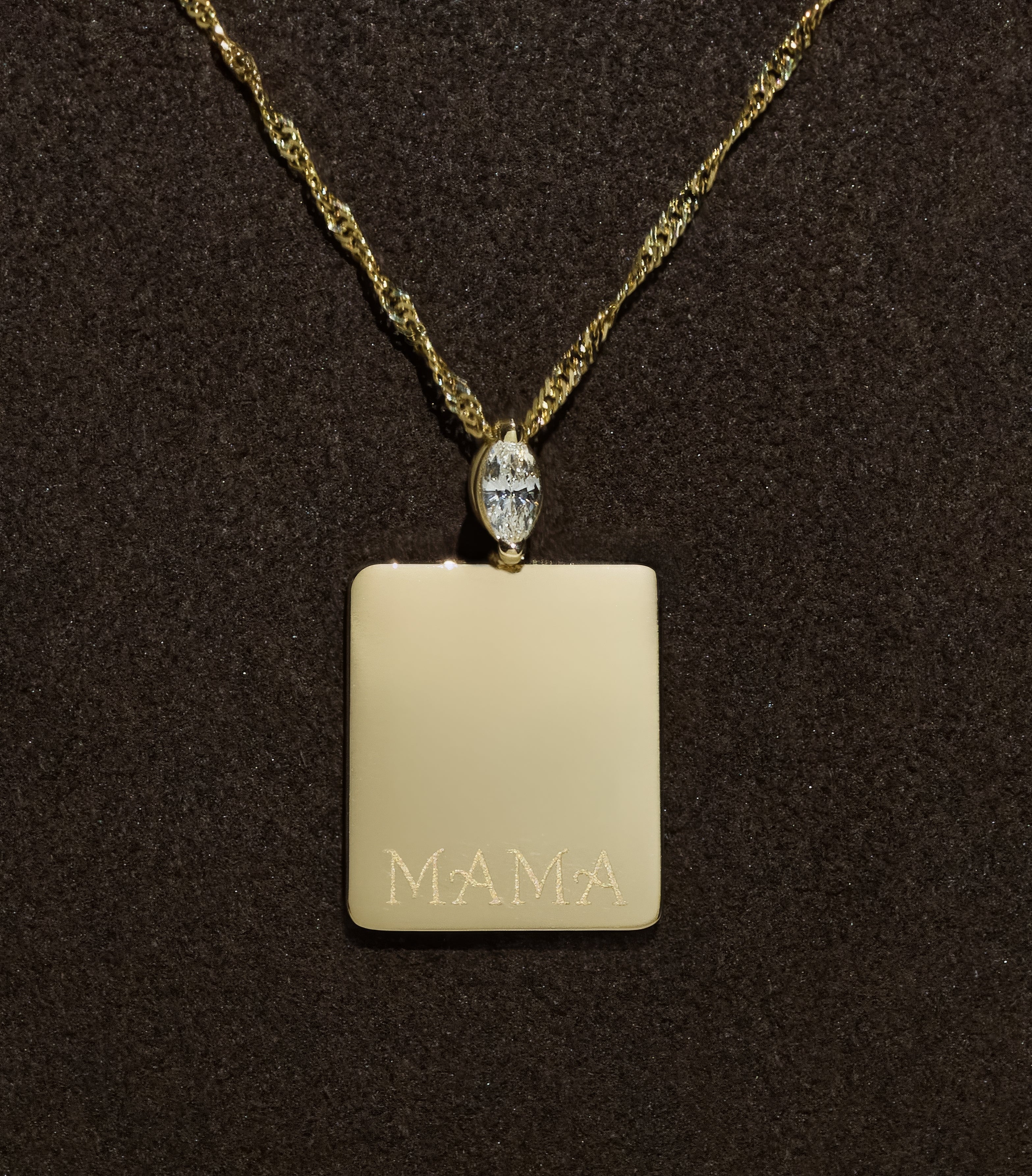 Custom 14k Gold “MAMA” Engraved Diamond Dog Tag Pendant
