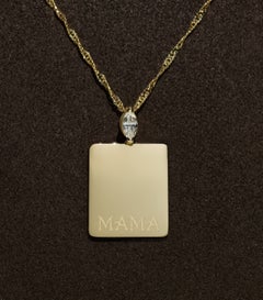 Custom 14k Gold “MAMA” Engraved Diamond Dog Tag Pendant