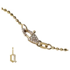 14k Gold Diamond “a” Initial Pendant on Ball Chain with Diamond Clasp