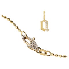 Pendentif initial "a" en or 14k avec diamant sur chaîne à boules avec fermoir en diamant