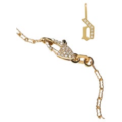 Pendentif en or 14k avec diamant pour l'initiale "d" sur chaîne en forme de trombone avec fermoir en diamant