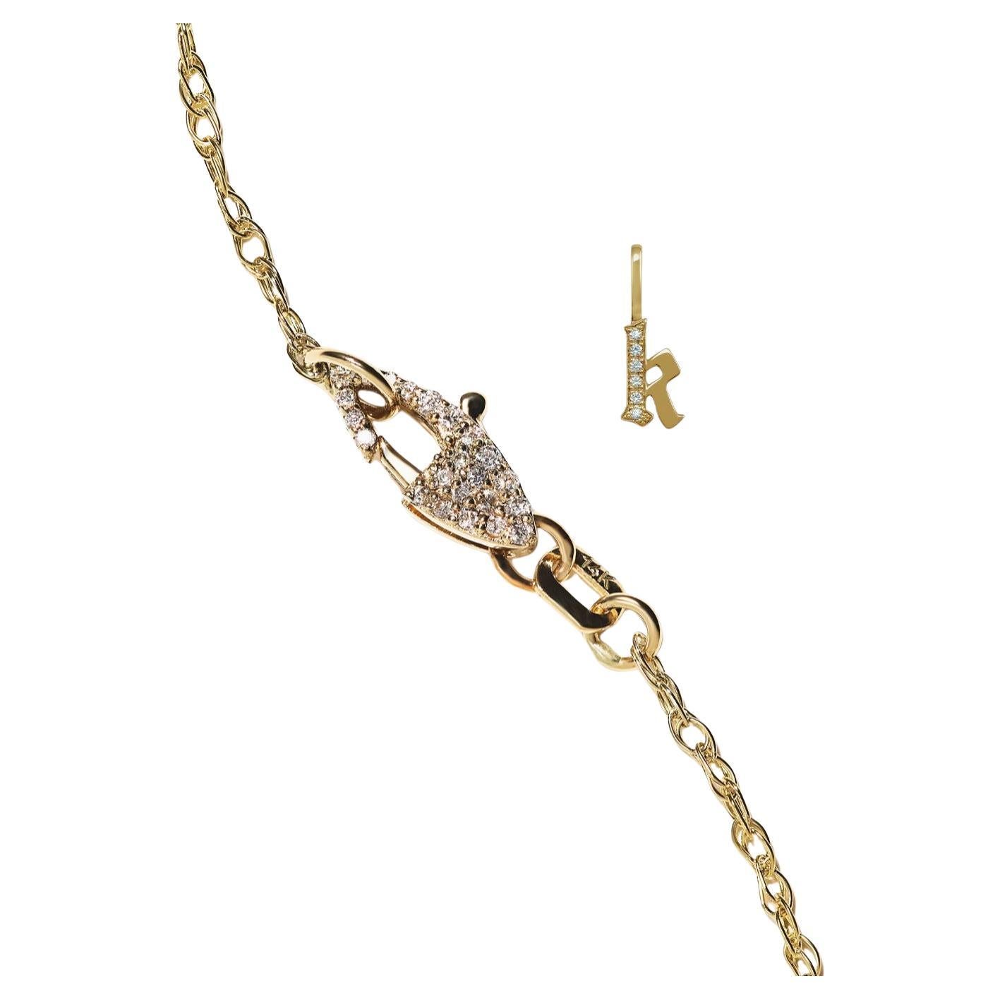 14k Gold Diamond “k” Initial Pendant on Overlapping Chain with Diamond Clasp