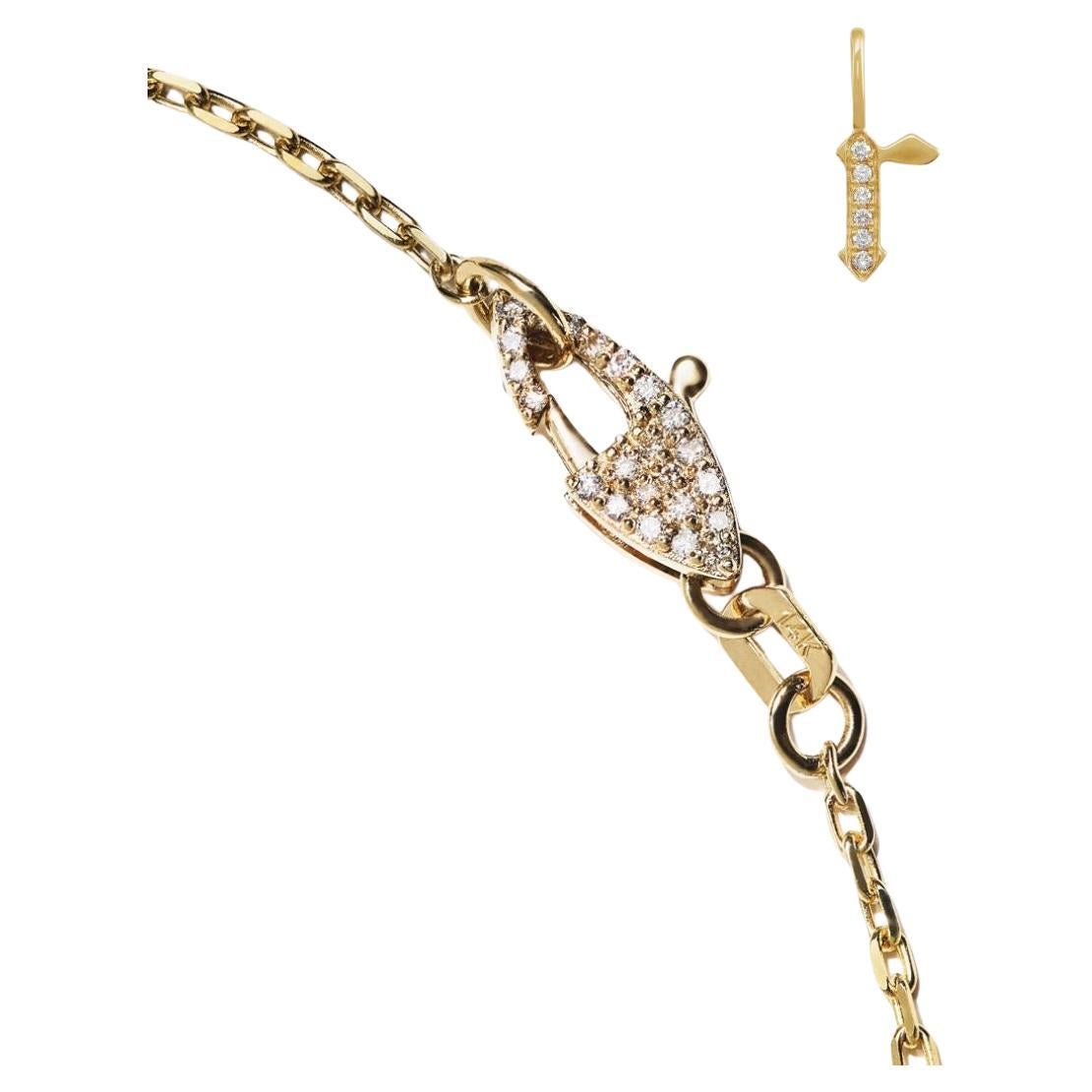14k Gold Diamond “r” Initial Pendant on Cable Chain with Diamond Clasp