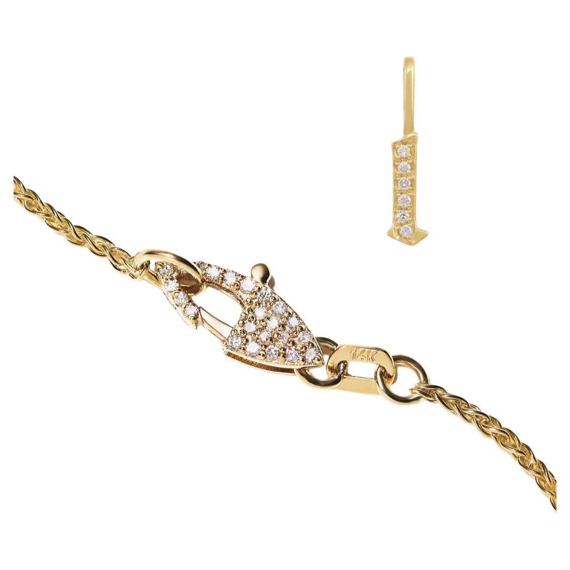 Pendentif initial "L" en or 14k avec diamants sur chaîne de blé avec fermoir en diamants