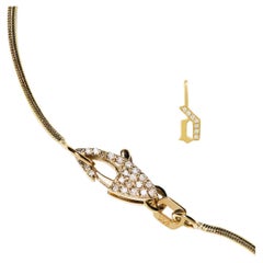 14k Gold Diamond “d” Initial Pendant on Snake Chain with Diamond Clasp
