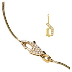 Pendentif en or 14k avec diamant pour l'initiale "d" sur chaîne en serpent avec fermoir en diamant