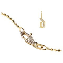 14k Gold Diamond “d” Initial Pendant on Ball Chain with Diamond Clasp