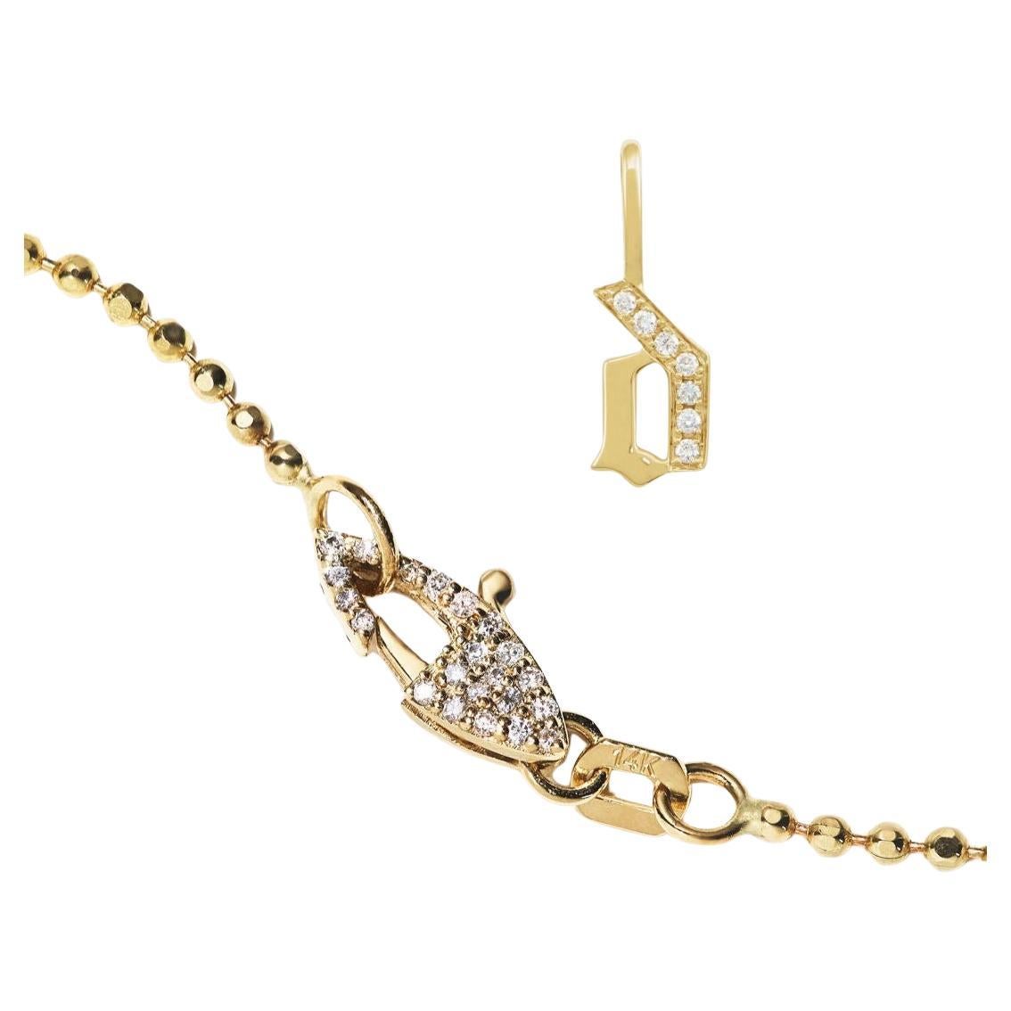 Pendentif en or 14k avec diamant pour l'initiale "d" sur chaîne Ball and Ball avec fermoir en diamant