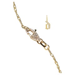 14k Gold Diamond “d” Initial Pendant on Overlapping Chain with Diamond Clasp