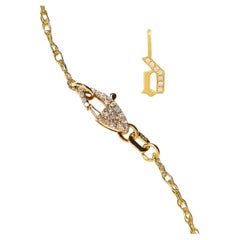 14k Gold Diamond “d” Initial Pendant on Overlapping Chain with Diamond Clasp