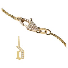 Pendentif en or 14k Diamond "d" Initial sur chaîne de blé avec fermoir en diamant