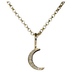 14k Gold Natural Diamond Moon Pendant