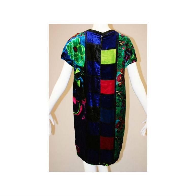 Black S/S 1991 Gianni Versace Couture Pop Art Mod Velvet Mini Dress