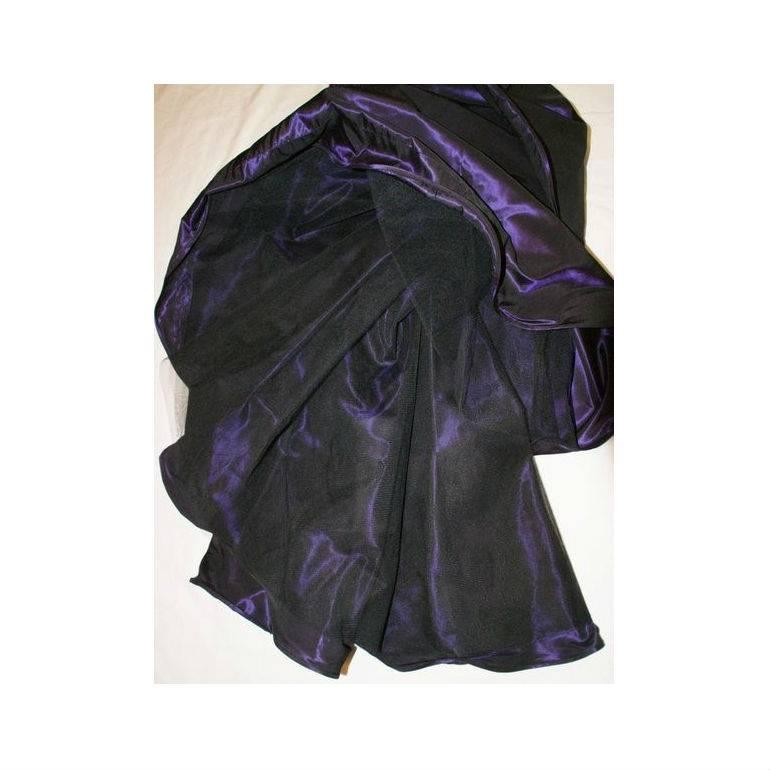 1980's Odicini Couture Purple Mauve Peacock Lace Ruffle Strapless Dress  2