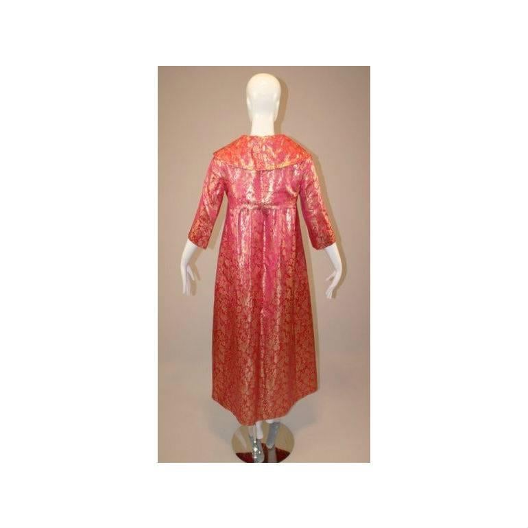 Red Bob Bugnand Couture 1960's Mod Pink & Gold Long Jacket Coat